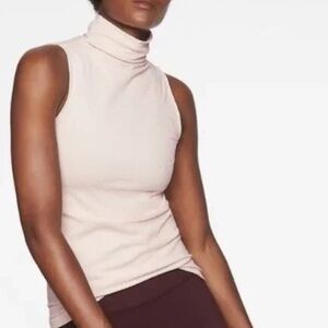 Athleta Flurry Base Layer Mock Neck Tank, Blush Pink, Chevron, Sleeveless, S